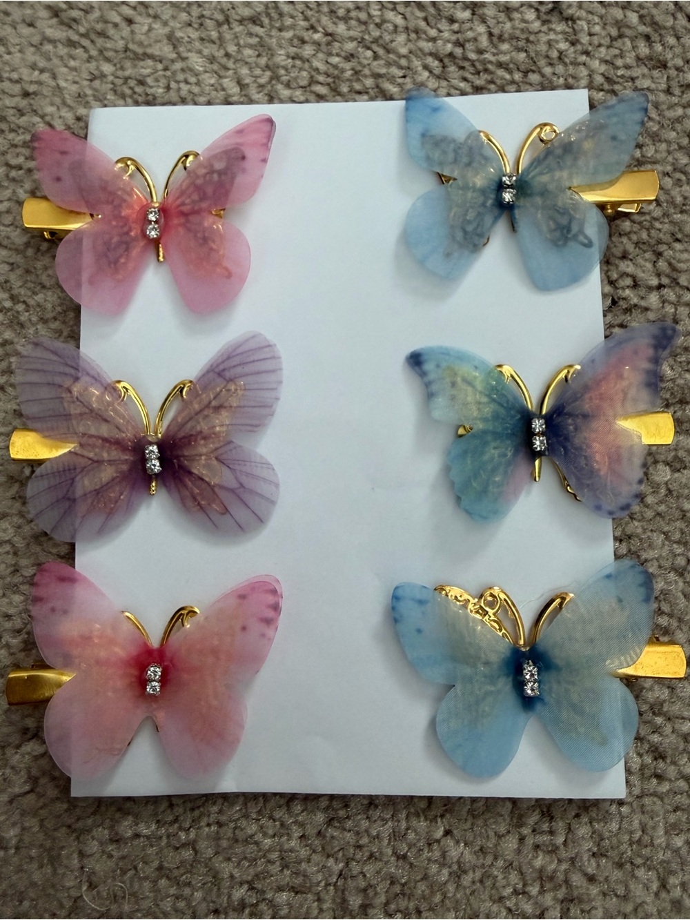 NWOT Aratta Silent Journey-Butterfly Hair Clips Set - Pastel Pink, Purple & Blue